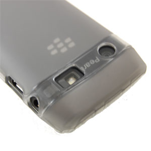 Coque BlackBerry Pearl 3G FlexiShield - Noire vue sur appareil photo