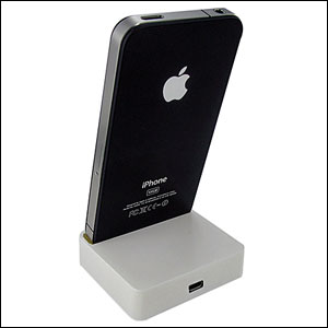 Support chargeur de bureau pour iPhone 4S / 4 - Blanc avec iPhone vue de derrière