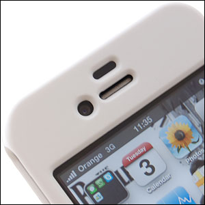 Coque iPhone 4 ToughGuard - Blanche vue sur haut parleur