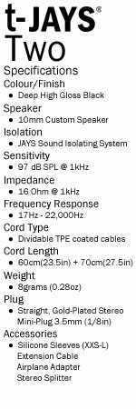 t-Jays Two Dynamic High-Fidelity Earphones