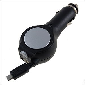 Retractable Car Charger With USB Port - Micro USB