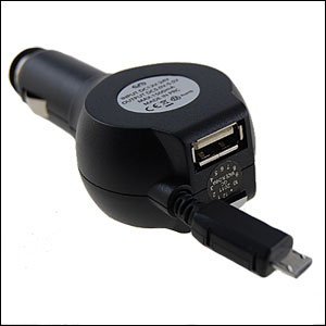 Retractable Car Charger With USB Port - Micro USB
