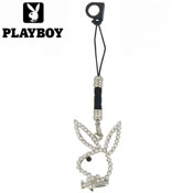 PLAYBOY MOBILE PHONE CHARM - BLACK HEAD WITH CLEAR STONES