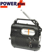 Wind-up radio with LED light - works for up to 20hrs when fully charged.