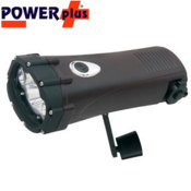Wind-up waterproof heavy duty LED flashlight - also charges popular mobile phones.