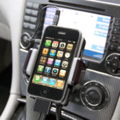 Simple to use FM transmitter and handsfree car kit for iPods and iPhones with a Dock Connector.