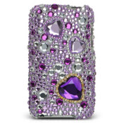 iPod Touch 2/3G Diamante Back Cover - Purple Hearts