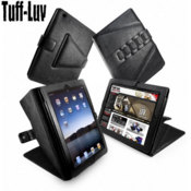 Tuff-Luv Tri-Axis Stasis Series: Genuine Leather Case and stand for Apple iPad 2 - Black