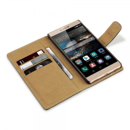 Olixar Leather Style Huawei P8 Wallet Case Black Tan