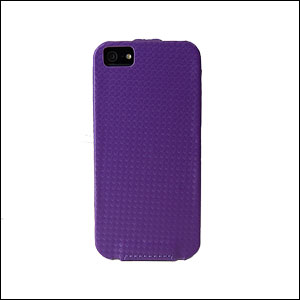 Slimline Leather Style iPhone 5 Flip Case - Purple