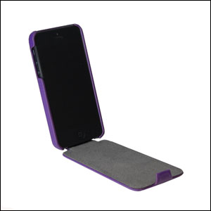 Slimline Leather Style iPhone 5 Flip Case - Purple