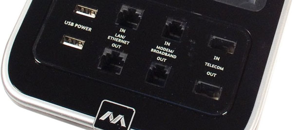 Masterplug Surge Protected 8 Plug Power Block with Dual USB - Black