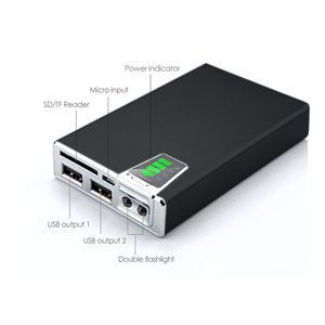 10,000mAh Portable Dual USB Emergency Charger, SD Card Reader & Torch
