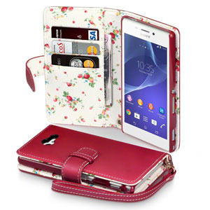 Terrapin Leather-Style Sony Xperia M2 Wallet Case - Floral Red