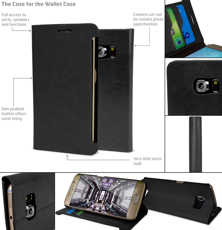 Olixar LeatherStyle Galaxy S6 Edge Wallet Stand Case Black