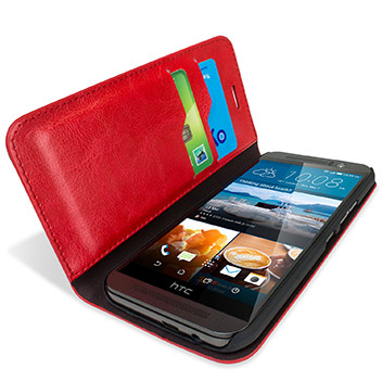 Olixar Leather-Style HTC One M9 Wallet Stand Case - Red