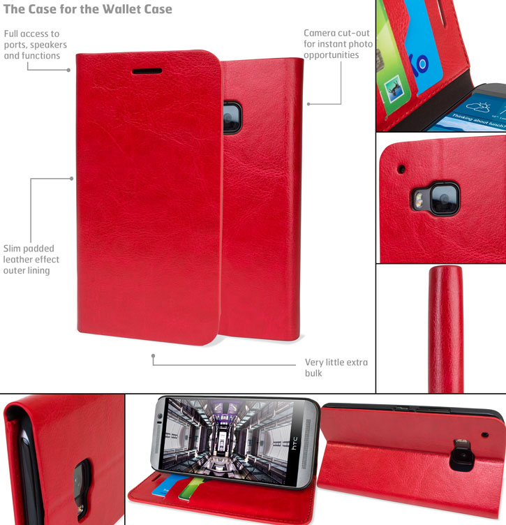 Olixar Leather-Style HTC One M9 Wallet Stand Case - Red