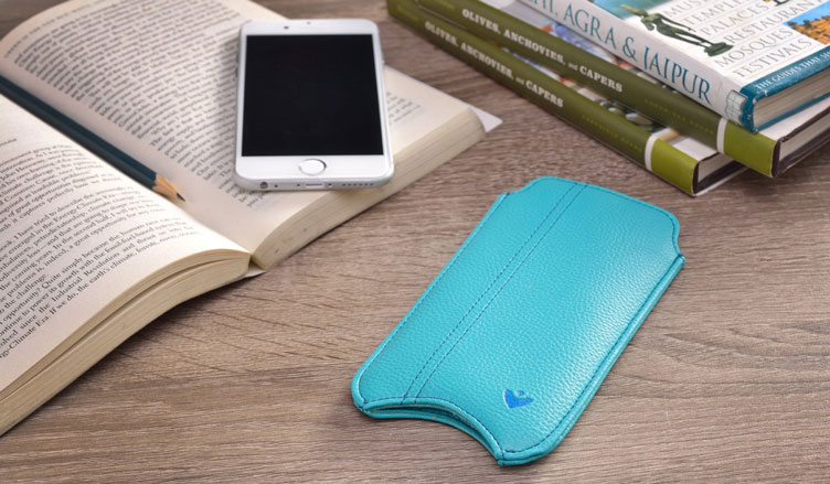 NueVue Leather Style iPhone 6 Cleaning Case - Teal With Tan