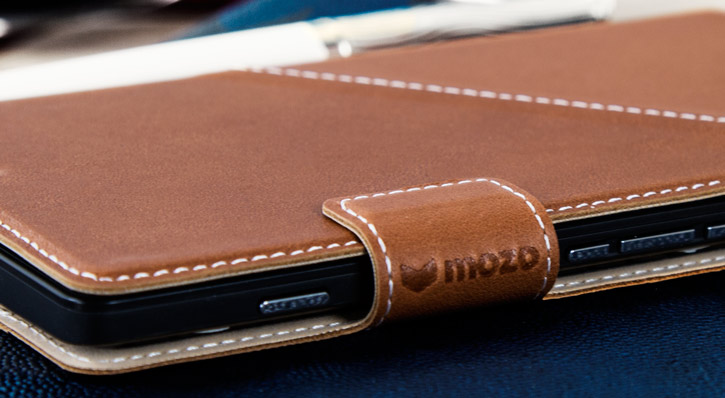 Mozo Microsoft Lumia 950 XL Genuine Leather Wallet Flip Cover - Cognac