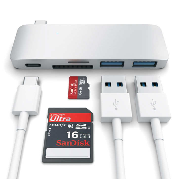 Satechi USB-C Adapter & Hub with USB Charging Ports - Silver