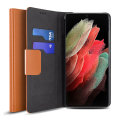 Olixar Brown Leather-Style Wallet Stand Case - For Samsung Galaxy S21 Ultra