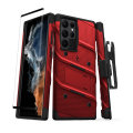 Zizo Bolt Red Case & Screen Protector - For Samsung Galaxy S22 Ultra
