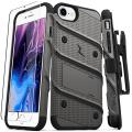 Zizo Bolt Series iPhone SE 2022 Tough Case With Belt Clip and Screen Protector - Grey and Black