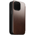 Nomad Horween Rustic Brown Leather Folio Case - For iPhone 15 Pro Max