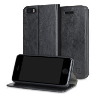 Olixar Leather-Style iPhone SE Wallet Stand Case - Black