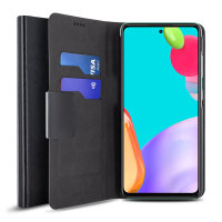 Olixar Leather-Style Black Wallet Stand Case - For Samsung Galaxy A52