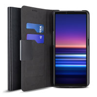 Olixar Leather-Style Sony Xperia 10 III Wallet Stand Case - Black