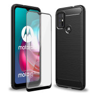 Olixar Sentinel Motorola Moto G30 Case & Glass Screen Protector- Black