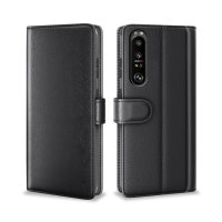 Olixar Genuine Leather Sony Xperia 1 III Wallet Stand Case - Black