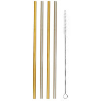 Accessorize 4 Pack of Reusable Metal Straws & Cleaner - Silver & Gold