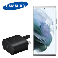 Official Samsung 25W PD Black USB-C UK Wall Charger - For Samsung Galaxy S22 Ultra