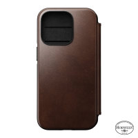 Nomad Horween Leather Modern Folio Rustic Brown Case - For iPhone 14 Pro