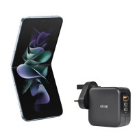 Olixar Super Fast 65W GaN USB A and USB-C Wall Charger With Super Fast Braided USB-C to C Cable - For Samsung Galaxy Z Flip5
