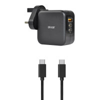 Olixar 65W GaN USB-A & Dual USB-C Super Fast PD Mains Charger With Braided USB-C Cable - For Samsung Galaxy S23 FE