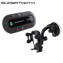 Boasting an incredibly compact and sleek contemporary design, the SuperTooth Buddy with Bluetooth in black offers a massive 20 hours of talk time and 1000 hours standby time. Also includes multi-fit suction phone holder.