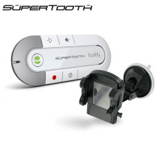 Boasting an incredibly compact and sleek contemporary design, the SuperTooth Buddy in white with Bluetooth offers a massive 20 hours of talk time and 1000 hours standby time. Also includes multi-fit suction phone holder.