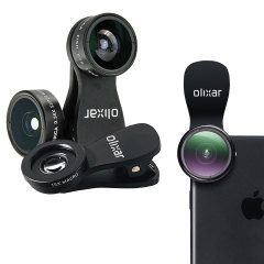 Take your smartphone and tablet photographyto the next level with this professional universal 3-in-1 HD lens kit. Combining 180 degree fisheye, super wide-angle and 15x macro lenses in one easy quick-connect product with 2 universal clips by Olixar.