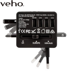 With 4 ultra-fast USB ports and 4 different national plug types built in, this compact, lightweight travel charger from Veho is the perfect companion for you wherever in the world you may be.