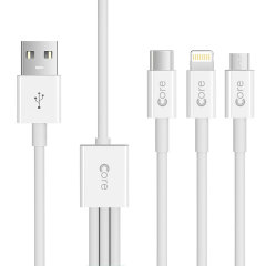Core 3-in-1 Lightning / Micro USB / USB-C 1m Cable - White