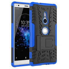 Protect your Sony Xperia XZ2 from bumps and scrapes with this blue ArmourDillo case. Comprised of an inner TPU case and an outer impact-resistant exoskeleton, with a built-in viewing stand.