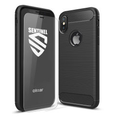 Olixar Sentinel iPhone XS Max Hülle und Glas Displayschutz - Schwarz