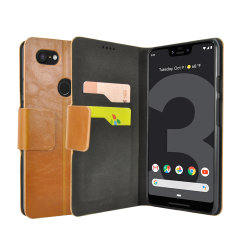 Olixar Leather-Style Google Pixel 3 XL Wallet Stand Case - Tan
