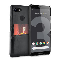 Designed for the Google Pixel 3, this black executive leather-style case from Olixar provides a perfect fit and durable protection against scratches, knocks and drops with the added convenience of 2 RFID protected credit card-sized slots.
