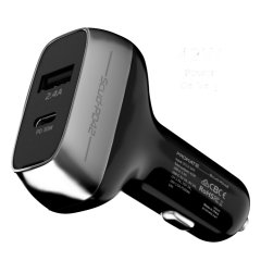 Promate Power Delivery complaint dual USB car charger in black allows fast charging of you compatible devices. Incredibly stylish and fast, this charger is a must-have, thanks to its sleek design and fast charging.  