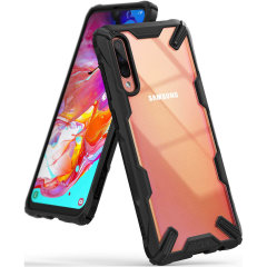 Keep your Samsung Galaxy A70 protected from bumps and drops with the Rearth Ringke Fusion X tough case in Black. Featuring a 2-part, Polycarbonate design, this case lives up to military drop-test standards so you can rest assured that your device is safe