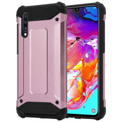 Protect your Samsung Galaxy A70 from bumps and scrapes with this Rose Gold Delta Armour case from Olixar. Comprised of an inner TPU section and an outer impact-resistant exoskeleton.